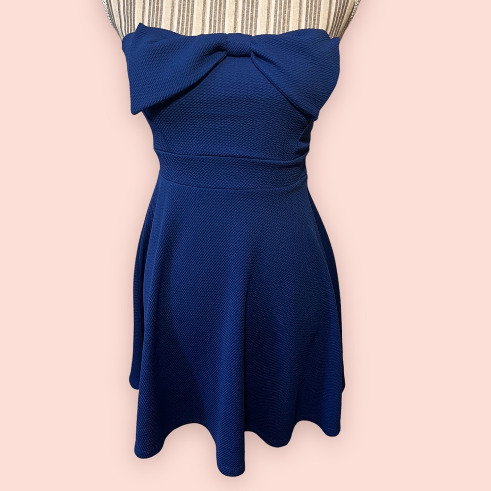 Blue Strapless Dress W/ Bow